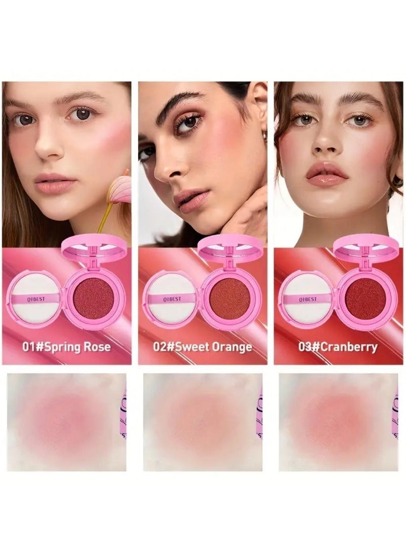 QiBest Nice Cushion Blusher Shimmer Face Highly Pigmented Blush Makeup Long Lasting and Lightweight Loose Powder Blush Air Cushion Blush Natural Blusher for Cheeks #03 Cranberry - Image 4