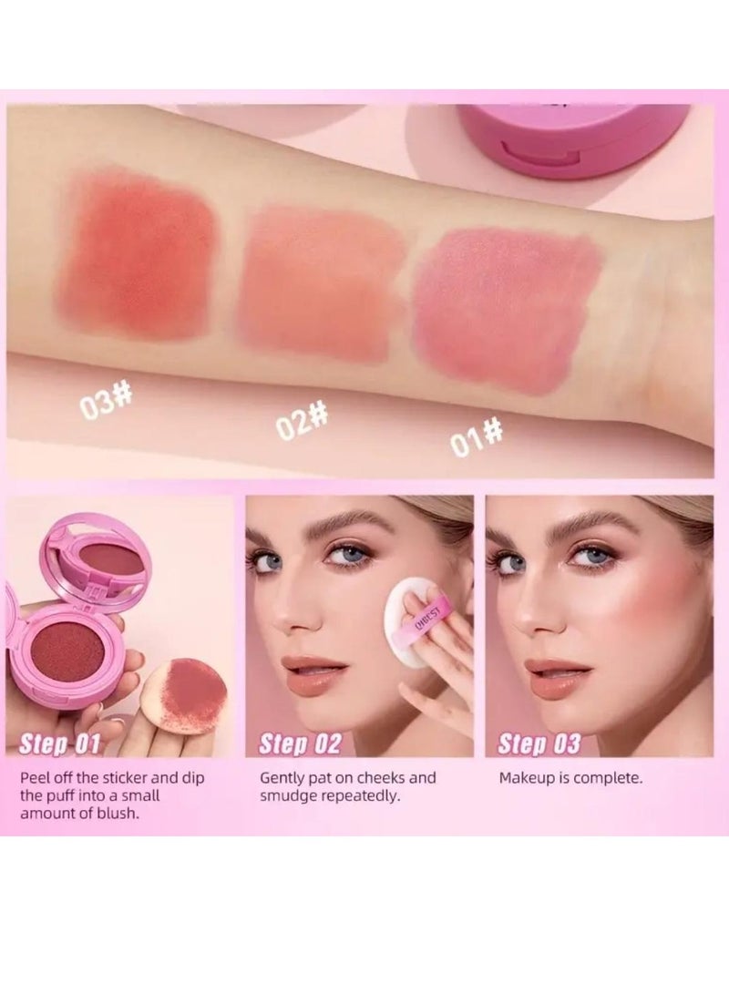 QiBest Nice Cushion Blusher Shimmer Face Highly Pigmented Blush Makeup Long Lasting and Lightweight Loose Powder Blush Air Cushion Blush Natural Blusher for Cheeks #03 Cranberry - Image 5