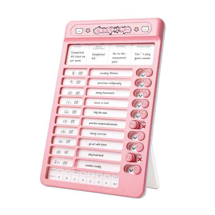 ZIVIK Habit Tracker Daily Planner Board for Kids & Adults | Reusable To-Do List Chore Chart with 15 Detachable Cards, Weekly Record & Motivation Paper | Plastic Checklist Routine Planner (Pink) - Image 1