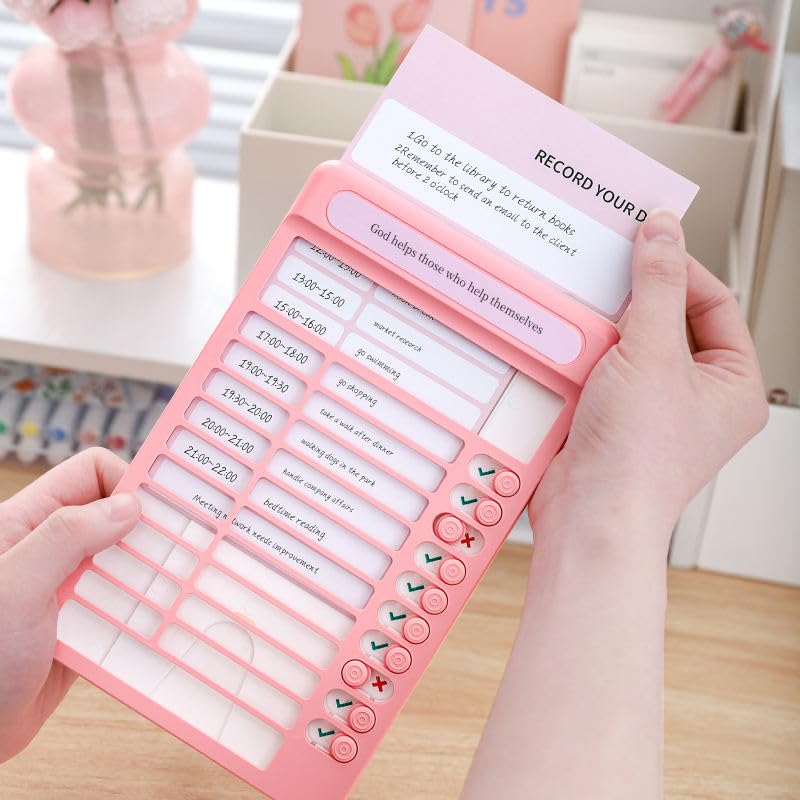 ZIVIK Habit Tracker Daily Planner Board for Kids & Adults | Reusable To-Do List Chore Chart with 15 Detachable Cards, Weekly Record & Motivation Paper | Plastic Checklist Routine Planner (Pink) - Image 5