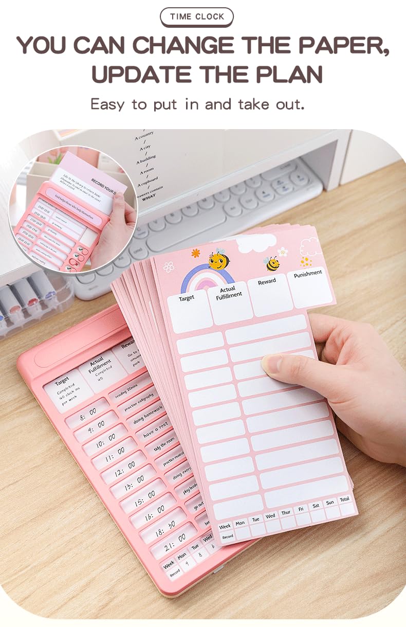 ZIVIK Habit Tracker Daily Planner Board for Kids & Adults | Reusable To-Do List Chore Chart with 15 Detachable Cards, Weekly Record & Motivation Paper | Plastic Checklist Routine Planner (Pink) - Image 3