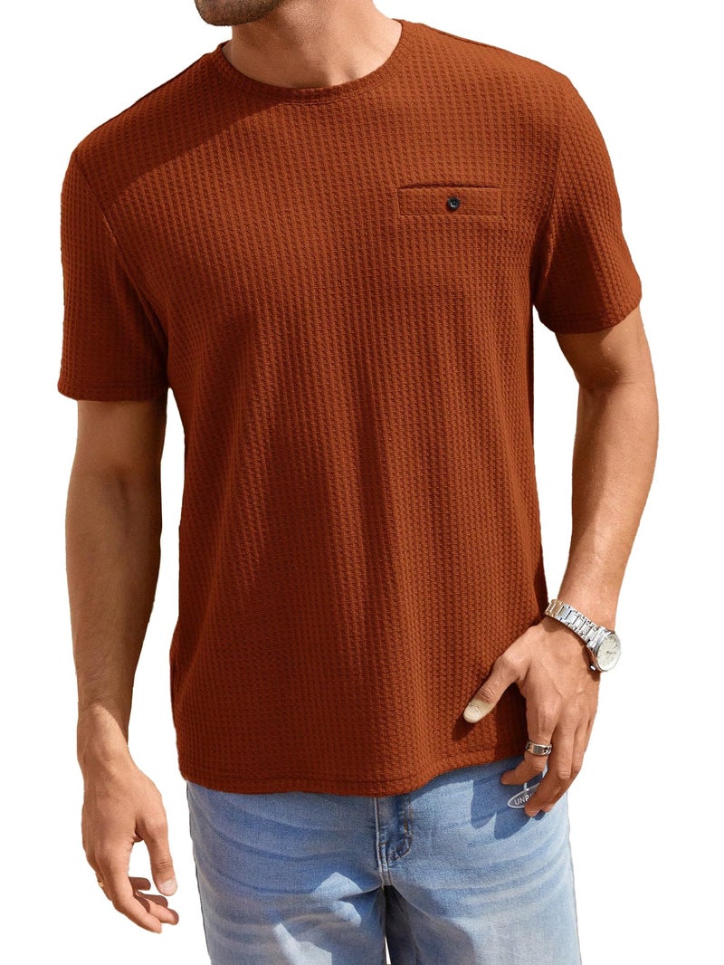 TAGDO Men's Waffle Knitted Crew Neck Regular Fit Tees (Waffle-5154-Rust-XXL) - Image 1