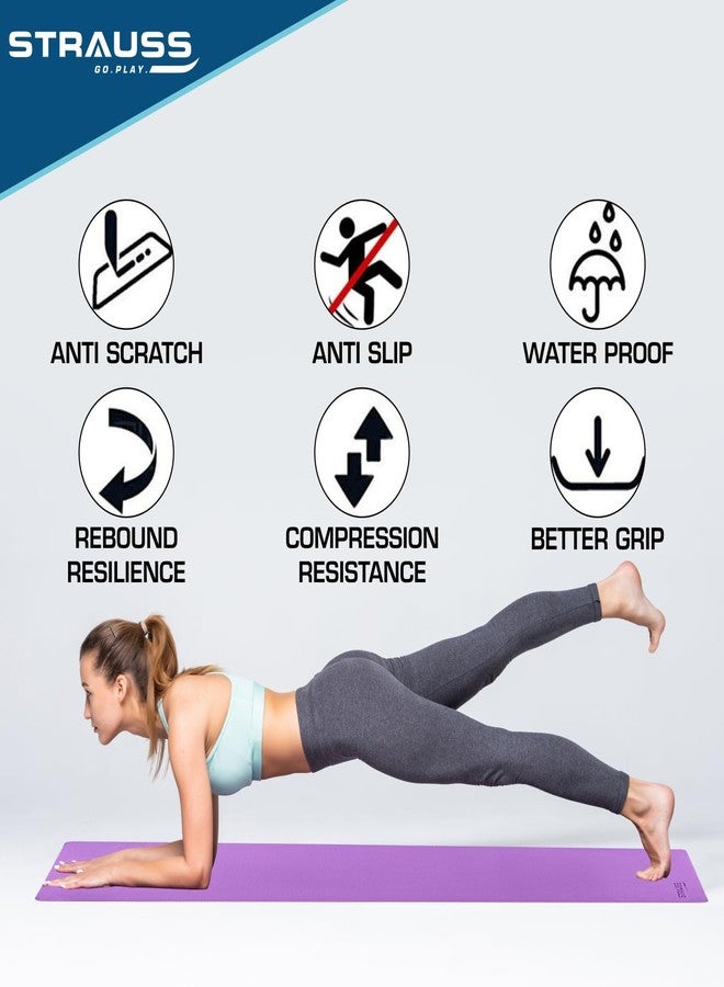STRAUSS EVA Yoga Mat with Carry Strap | Non-Slip Exercise Mat for Home & Gym | Eco-Friendly, Lightweight & Durable Workout Mat | Ideal for Yoga, Pilates, Fitness | Ideal for Men & Women,4mm,(Purple) - Image 2