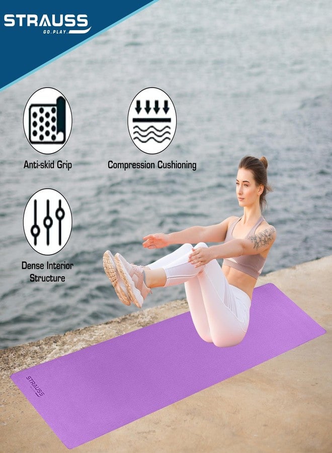 STRAUSS EVA Yoga Mat with Carry Strap | Non-Slip Exercise Mat for Home & Gym | Eco-Friendly, Lightweight & Durable Workout Mat | Ideal for Yoga, Pilates, Fitness | Ideal for Men & Women,4mm,(Purple) - Image 3