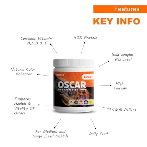 TUNAI All Life Stages Supreme Formula Oscar Fish Food Fortified with 40% Protein and Vitamins, Essential for Color Enhancement, Growth for Medium and Large Sized Oscar Fishes, 4Mm Pellet Size, 100G - Image 4