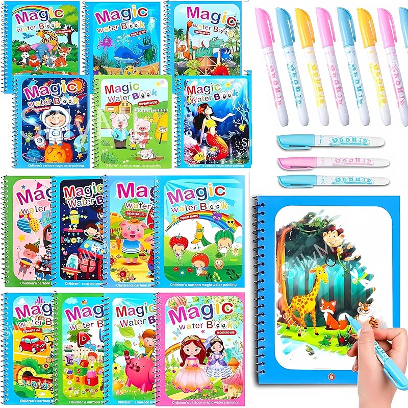 SILLYME 12pcs Return Gifts Birthday Party for Kids - Magic Water Book for Kids - Water Painting Book - Coloring Drawing Painting Books kit