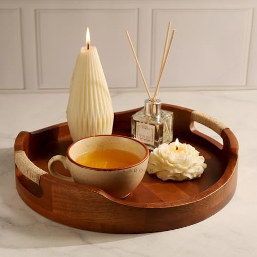 Brick Brown® Handcrafted Premium Tribal Curvy Wooden Round Serving Tray in Walnut Tray for Breakfast Serving Trays Dining Table Home Decoration Wooden Tray Handmade Multipurpose Serving Tray(14.5x10") - Image 3