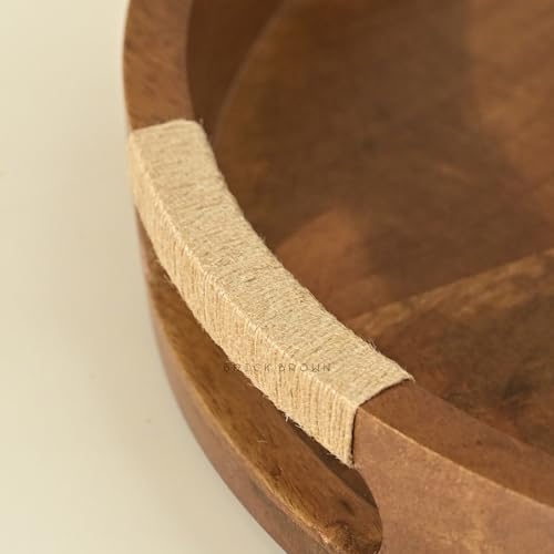 Brick Brown® Handcrafted Premium Tribal Curvy Wooden Round Serving Tray in Walnut Tray for Breakfast Serving Trays Dining Table Home Decoration Wooden Tray Handmade Multipurpose Serving Tray(14.5x10") - Image 4