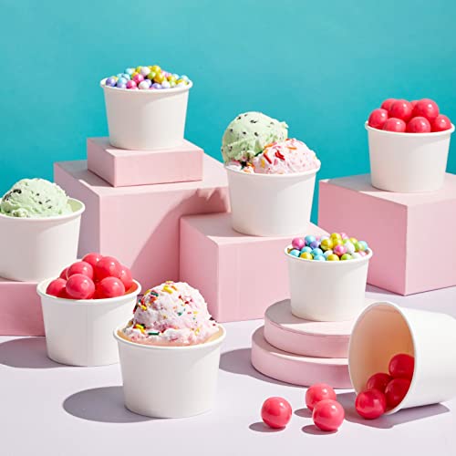 Juvale أكواب الآيس كريم من جوفالي - 8 أونص، بيضاء، 100 قطعة - أكواب حلوى وسنداي ورقية قابلة للتصرف وأطباق آيس كريم لبار السنداي - Image 3