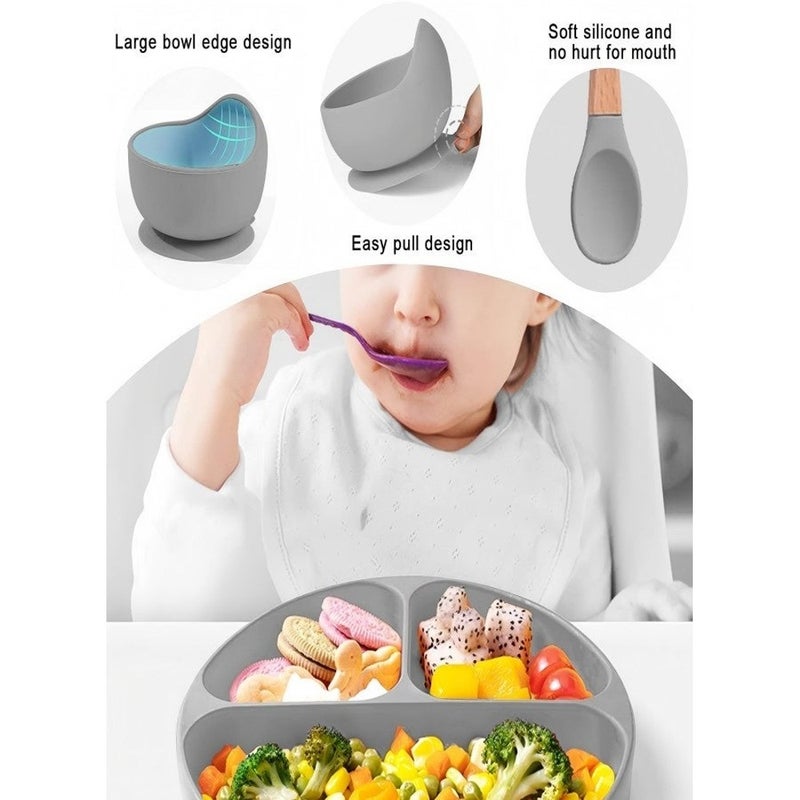 Silicone Baby Feeding Set, 5 Pack Non Slip Baby Weaning Supplies Set, Baby Plate Bowl Set For Toddler Self Feeding Dish Set - Image 2