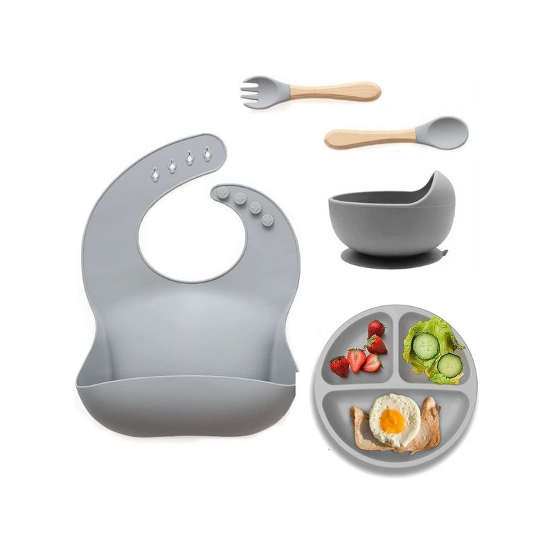 Silicone Baby Feeding Set, 5 Pack Non Slip Baby Weaning Supplies Set, Baby Plate Bowl Set For Toddler Self Feeding Dish Set - Image 1