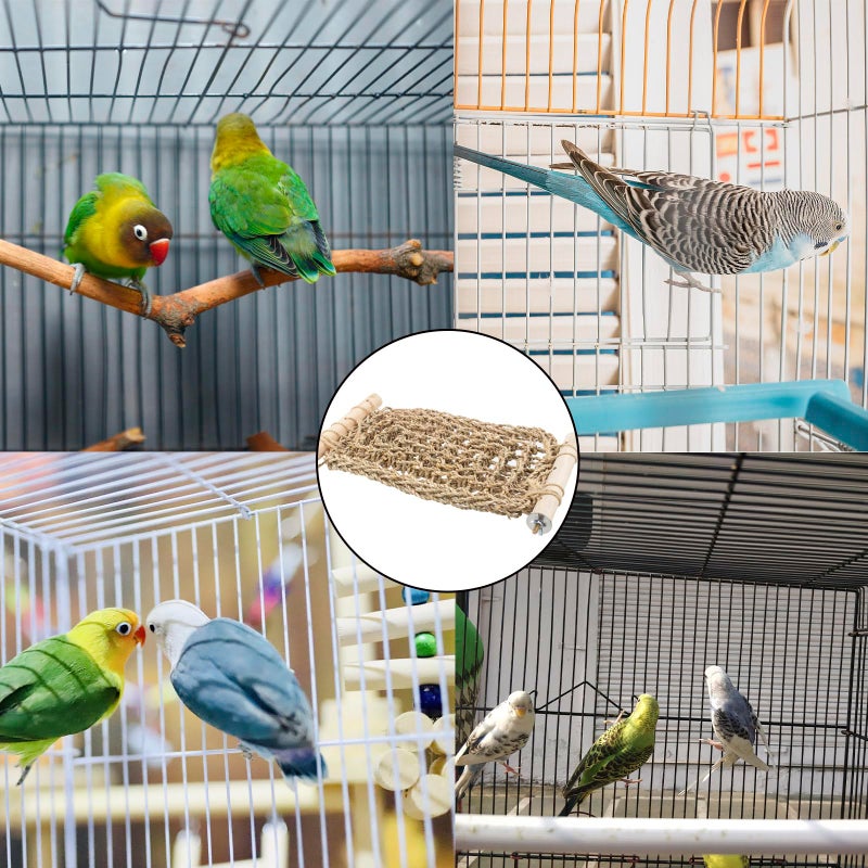 FlidRunest Conure Ladder Perch for Cage, Bird Seagrass Ladder Bridge Exercise Stands, Natural Hand-Woven Parrot Net Climbing Chewing Hammock, Cage Accessories for Lovebird Conure Budgie Parakeet - Image 5