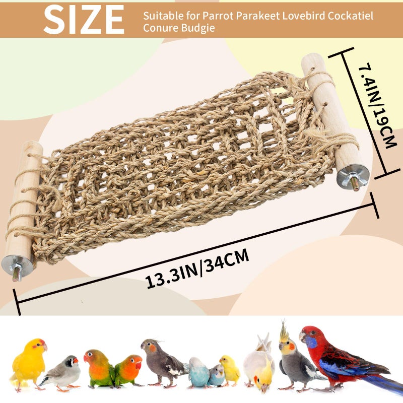 FlidRunest Conure Ladder Perch for Cage, Bird Seagrass Ladder Bridge Exercise Stands, Natural Hand-Woven Parrot Net Climbing Chewing Hammock, Cage Accessories for Lovebird Conure Budgie Parakeet - Image 4