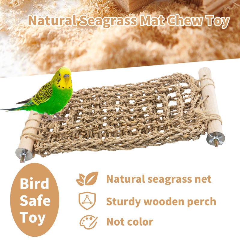 FlidRunest Conure Ladder Perch for Cage, Bird Seagrass Ladder Bridge Exercise Stands, Natural Hand-Woven Parrot Net Climbing Chewing Hammock, Cage Accessories for Lovebird Conure Budgie Parakeet - Image 3