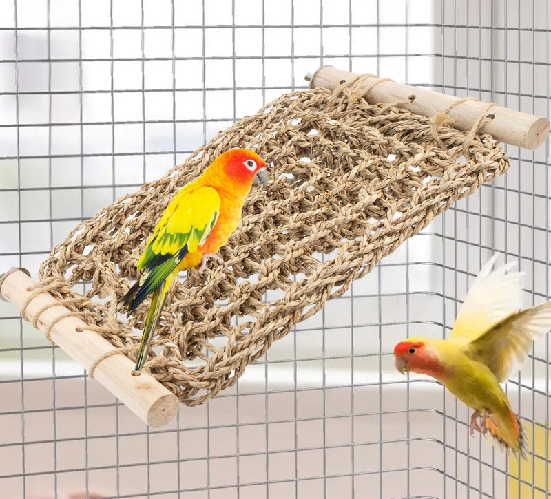 FlidRunest Conure Ladder Perch for Cage, Bird Seagrass Ladder Bridge Exercise Stands, Natural Hand-Woven Parrot Net Climbing Chewing Hammock, Cage Accessories for Lovebird Conure Budgie Parakeet - Image 1