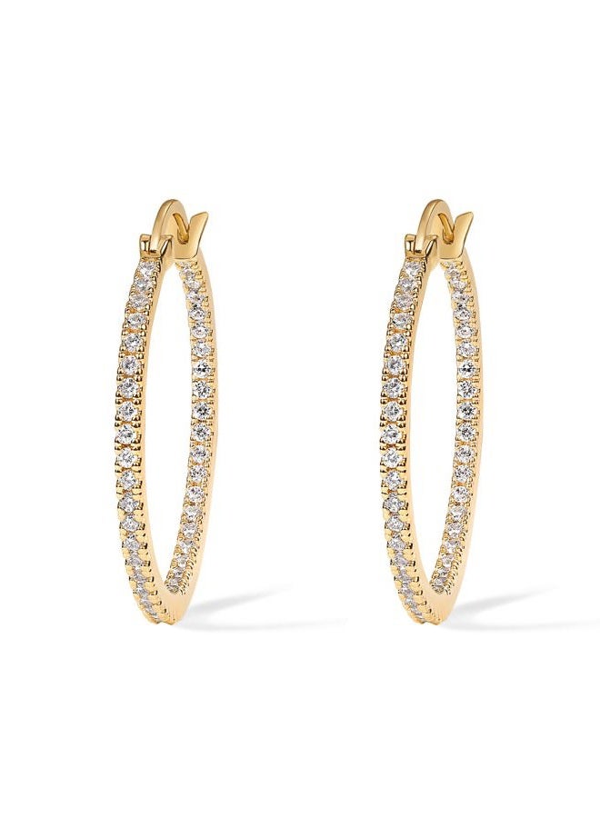 PAVOI 14K Gold Plated Hoop Earrings | 30/15mm Sterling Silver Post Cubic Zirconia Gold Hoops Earrings for Women | Trendy Fashion Jewelry, 30 mm, Yellow Gold, Cubic Zirconia - Image 3