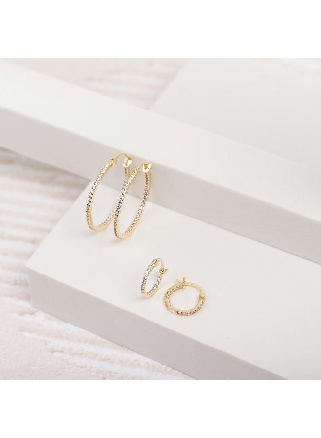 PAVOI 14K Gold Plated Hoop Earrings | 30/15mm Sterling Silver Post Cubic Zirconia Gold Hoops Earrings for Women | Trendy Fashion Jewelry, 30 mm, Yellow Gold, Cubic Zirconia - Image 5