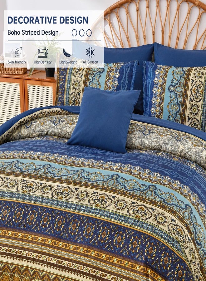 Cottolester Boho Comforter Set California King Size 8 Pieces,Brown Blue Bohemian Comforter Paisley Striped Bed in A Bag,Soft Microfiber Bedding Set for All Season - Image 3