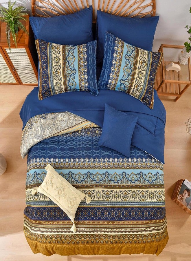 Cottolester Boho Comforter Set California King Size 8 Pieces,Brown Blue Bohemian Comforter Paisley Striped Bed in A Bag,Soft Microfiber Bedding Set for All Season - Image 5