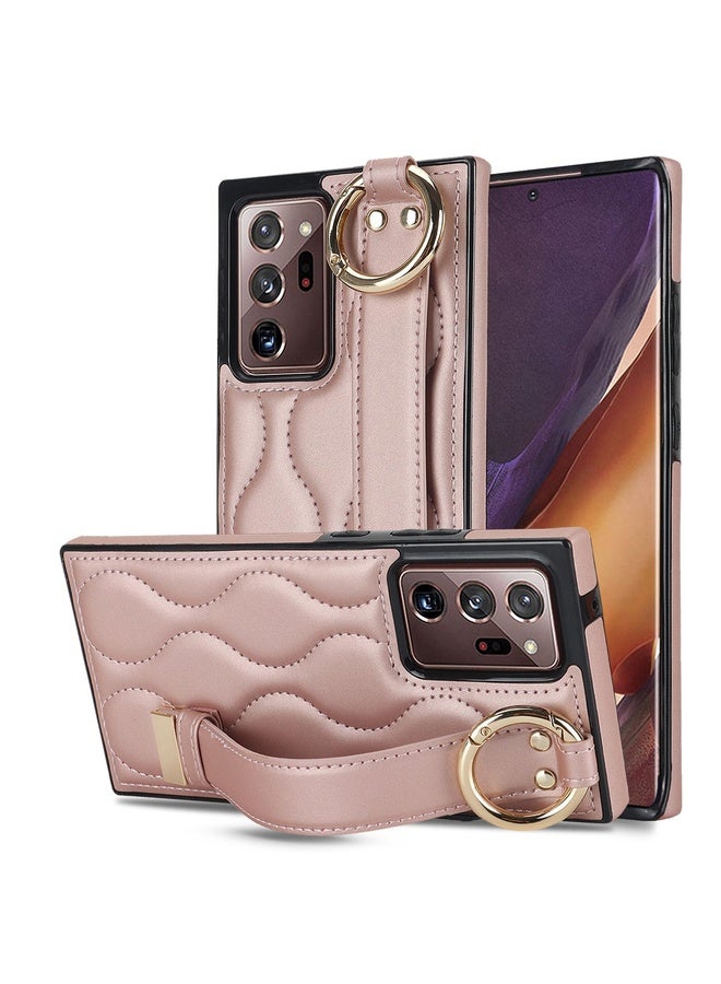 HuHa Case Cover For Samsung Galaxy Note20 Ultra Non-slip Full Coverage Ring PU Phone Case with Wristband(Rose Gold) - Image 1