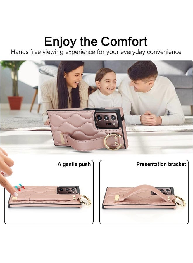 HuHa Case Cover For Samsung Galaxy Note20 Ultra Non-slip Full Coverage Ring PU Phone Case with Wristband(Rose Gold) - Image 4