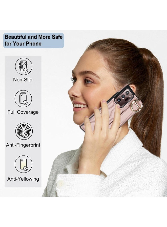 HuHa Case Cover For Samsung Galaxy Note20 Ultra Non-slip Full Coverage Ring PU Phone Case with Wristband(Rose Gold) - Image 3