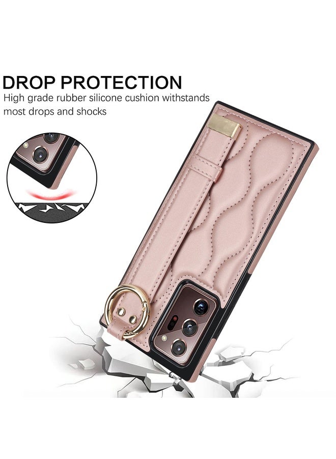 HuHa Case Cover For Samsung Galaxy Note20 Ultra Non-slip Full Coverage Ring PU Phone Case with Wristband(Rose Gold) - Image 2