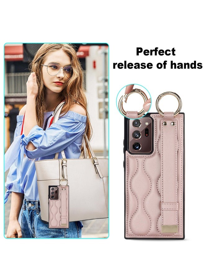 HuHa Case Cover For Samsung Galaxy Note20 Ultra Non-slip Full Coverage Ring PU Phone Case with Wristband(Rose Gold) - Image 5