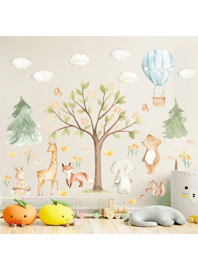 kokolap Watercolor Tree Animal Wall Stickers Forest Animals Wall Sticker Baby Room Decor Woodland Nursery Murals Decals Peel and Stick Cartoon Hot Air Balloon Animals Vinyl Decal for Kids Room Playroom Decor - Image 2