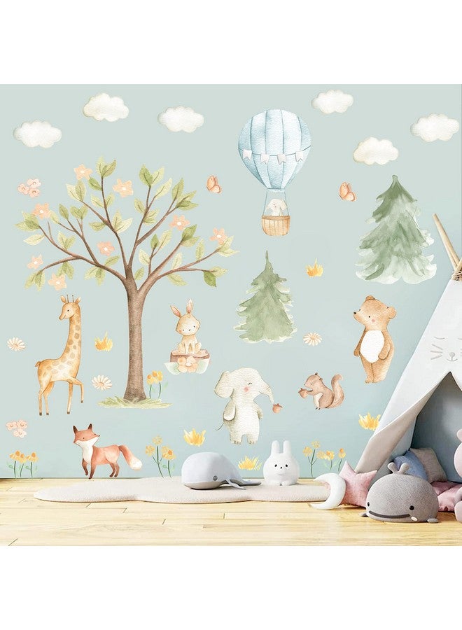 kokolap Watercolor Tree Animal Wall Stickers Forest Animals Wall Sticker Baby Room Decor Woodland Nursery Murals Decals Peel and Stick Cartoon Hot Air Balloon Animals Vinyl Decal for Kids Room Playroom Decor - Image 5