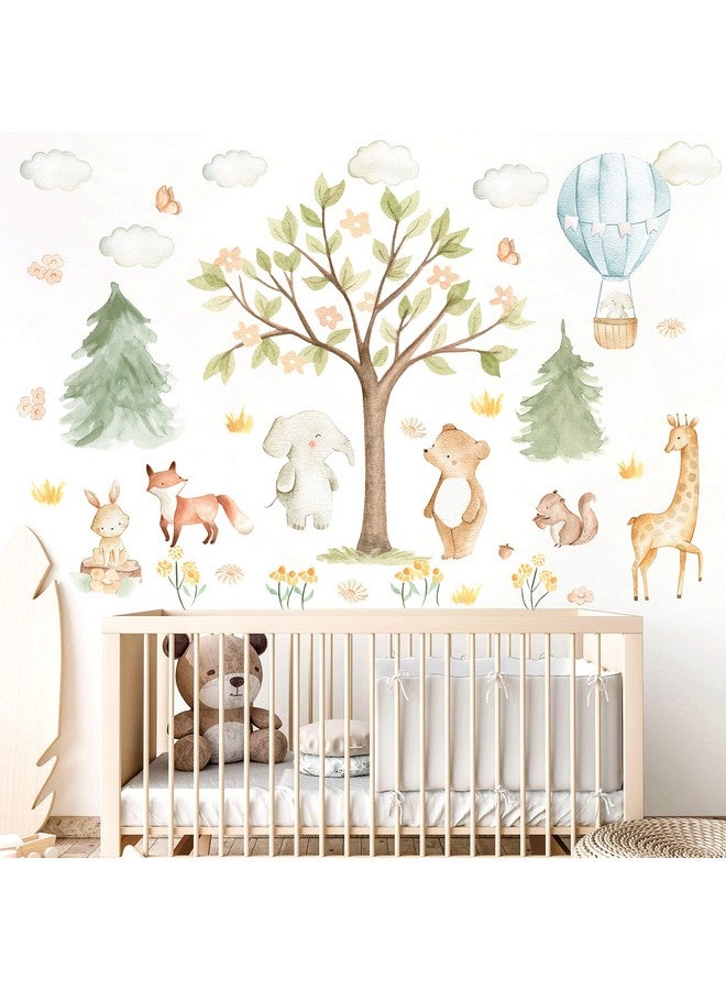 kokolap Watercolor Tree Animal Wall Stickers Forest Animals Wall Sticker Baby Room Decor Woodland Nursery Murals Decals Peel and Stick Cartoon Hot Air Balloon Animals Vinyl Decal for Kids Room Playroom Decor - Image 3