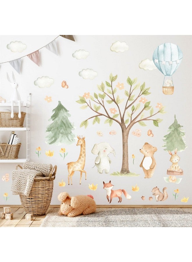 kokolap Watercolor Tree Animal Wall Stickers Forest Animals Wall Sticker Baby Room Decor Woodland Nursery Murals Decals Peel and Stick Cartoon Hot Air Balloon Animals Vinyl Decal for Kids Room Playroom Decor - Image 4