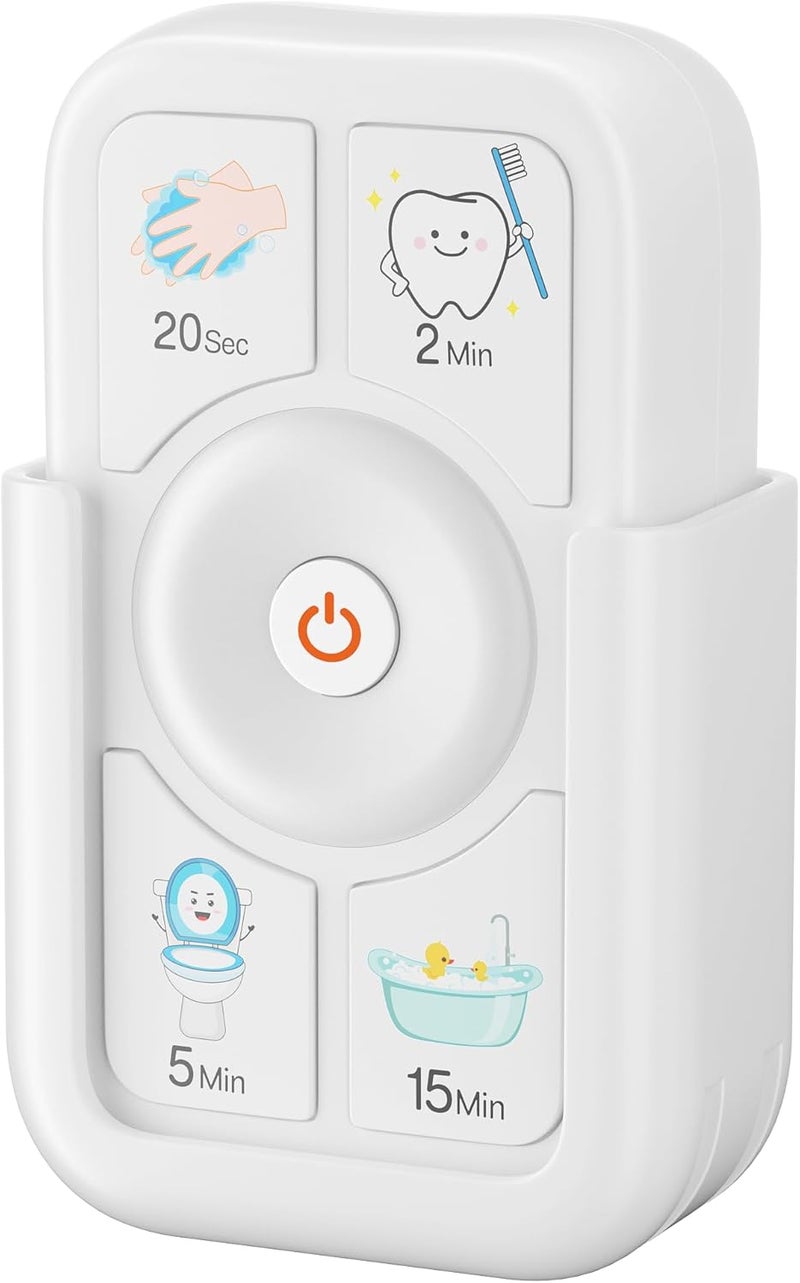 Sunnyload Timer for Kids Brushing: 2 Minutes Teeth Brush 20 Seconds Hand Washing 5 Min Toilet 15 Min Shower, Time Management Tool for Children - White - Image 1