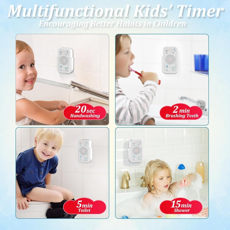 Sunnyload Timer for Kids Brushing: 2 Minutes Teeth Brush 20 Seconds Hand Washing 5 Min Toilet 15 Min Shower, Time Management Tool for Children - White - Image 2
