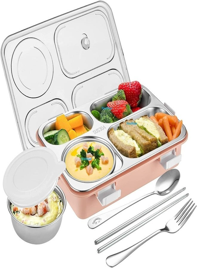 Storescent Lunch Box with Compartment, Leak-Proof BPA Free Stainless Steel for School, Lunch Box for School & Office with a Fork, a Spoon and a Pair of Chopsticks (Blue, 4 Compartment) - Image 1