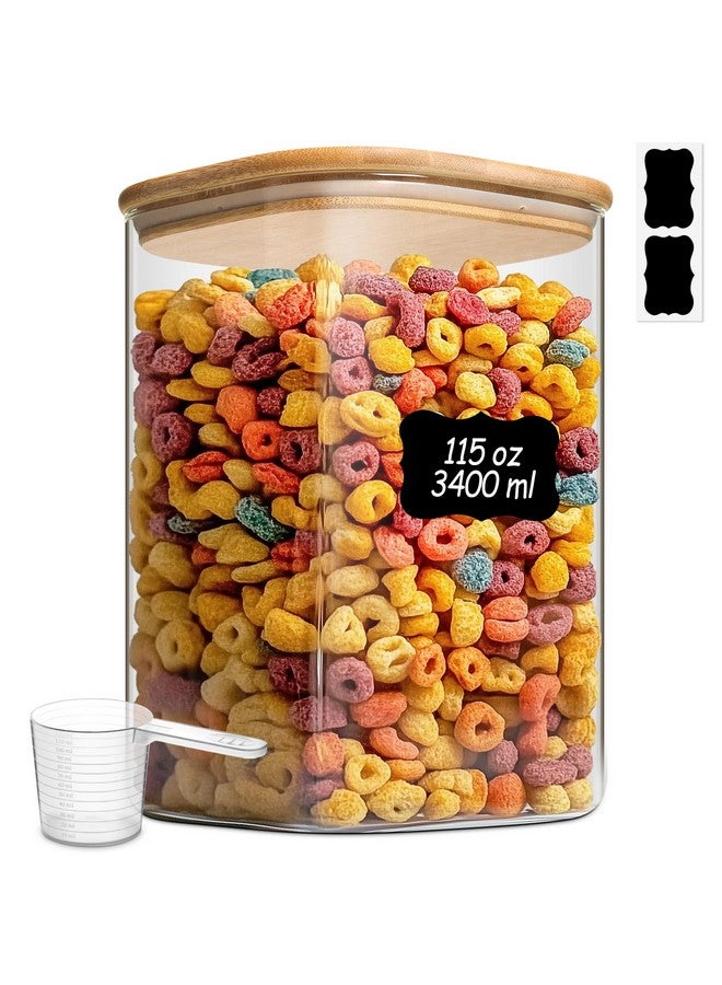 ComSaf 115 oz Glass Food Storage Containers, Cereal Storage Containers with Airtight Lids, Large Square Glass Jars with Bamboo Lids, for Rice, Pasta, Oats, Grains, Coffee Beans - Image 1