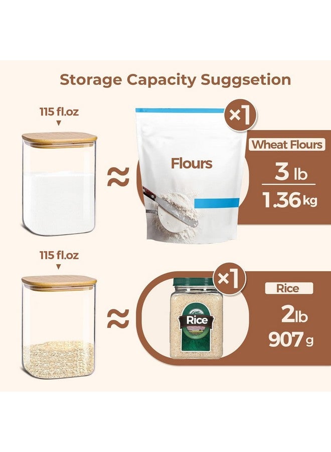ComSaf 115 oz Glass Food Storage Containers, Cereal Storage Containers with Airtight Lids, Large Square Glass Jars with Bamboo Lids, for Rice, Pasta, Oats, Grains, Coffee Beans - Image 3