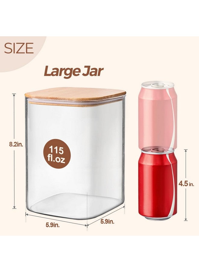 ComSaf 115 oz Glass Food Storage Containers, Cereal Storage Containers with Airtight Lids, Large Square Glass Jars with Bamboo Lids, for Rice, Pasta, Oats, Grains, Coffee Beans - Image 2