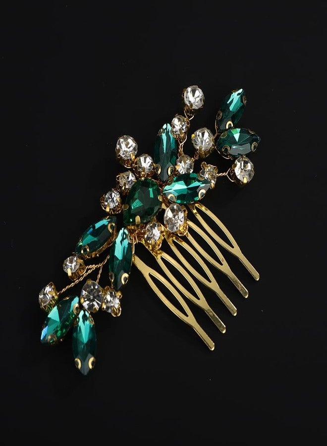 بيريوان مشط شعر مرصع بأحجار الراين الكريستالية من BERYUAN، مصنوع يدويًا، مزين بخرز كريستالي، مشط زفاف، قطعة رأس مرصعة بأحجار الراين على شكل دمعة، مشط جانبي مرصع بأحجار الراين لحفلات الزفاف للنساء (لون أخضر طاووسي). - Image 2