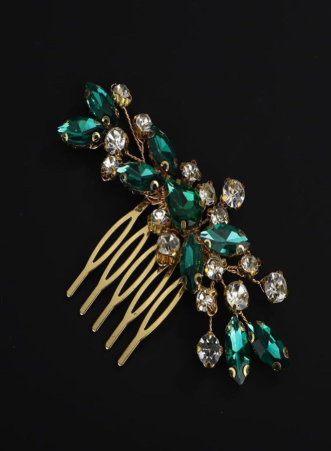 بيريوان مشط شعر مرصع بأحجار الراين الكريستالية من BERYUAN، مصنوع يدويًا، مزين بخرز كريستالي، مشط زفاف، قطعة رأس مرصعة بأحجار الراين على شكل دمعة، مشط جانبي مرصع بأحجار الراين لحفلات الزفاف للنساء (لون أخضر طاووسي). - Image 3