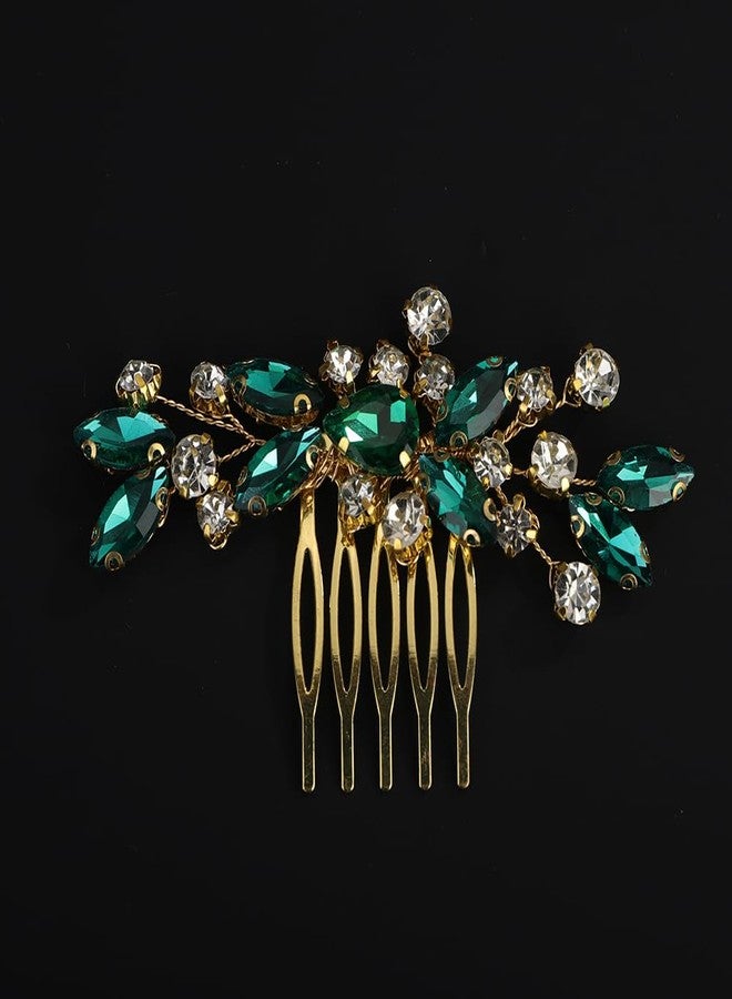 بيريوان مشط شعر مرصع بأحجار الراين الكريستالية من BERYUAN، مصنوع يدويًا، مزين بخرز كريستالي، مشط زفاف، قطعة رأس مرصعة بأحجار الراين على شكل دمعة، مشط جانبي مرصع بأحجار الراين لحفلات الزفاف للنساء (لون أخضر طاووسي). - Image 1