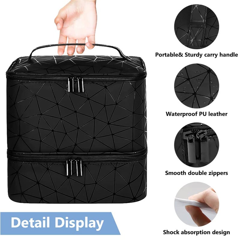 CTWWFS PU Leather Nail Polish Organizer and Nail Lamp Case, Nail Kit Organizer Holds 30+ Bottles (15ml - 0.5 fl.oz) and a Nail Lamp, Nail Polish Carrying Case with Manicure Tools Storage Sections - Image 3