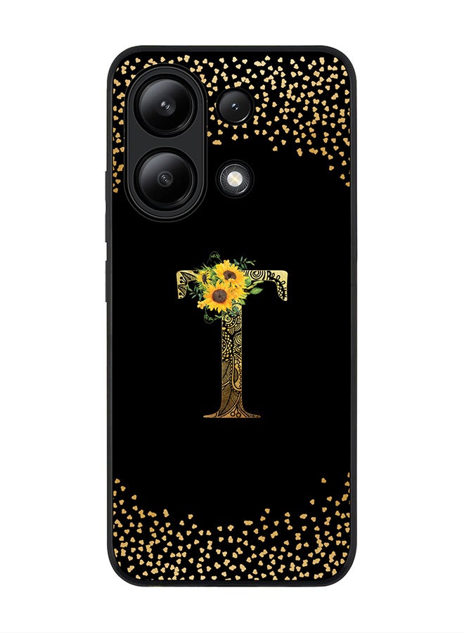 Stylizedd Rugged Black edge case for Xiaomi Redmi Note 13 4G, Cover Custom Monogram Initial Letter Mandala Floral Pattern Alphabet - T ( Black ) - Image 1