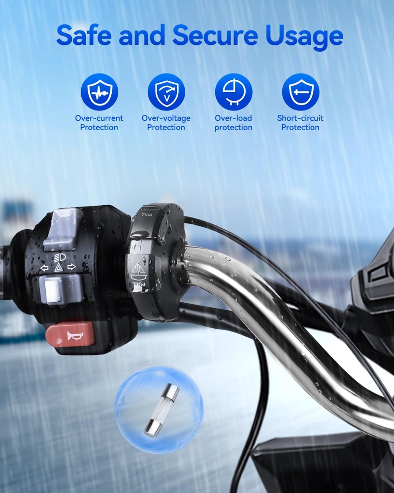 EXTRACTME Motorcycle Phone Charger, Ultra-Narrow Dual USB Type C 30W PD & Quick Charge 3.0 Motorcycle USB Charger, Waterproof Motorcycle USB Port for Phone, Tablet, GPS (Only 0.51 in Wide), Black - Image 5