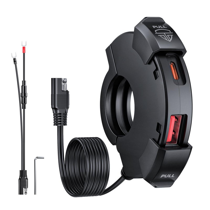 EXTRACTME Motorcycle Phone Charger, Ultra-Narrow Dual USB Type C 30W PD & Quick Charge 3.0 Motorcycle USB Charger, Waterproof Motorcycle USB Port for Phone, Tablet, GPS (Only 0.51 in Wide), Black - Image 1