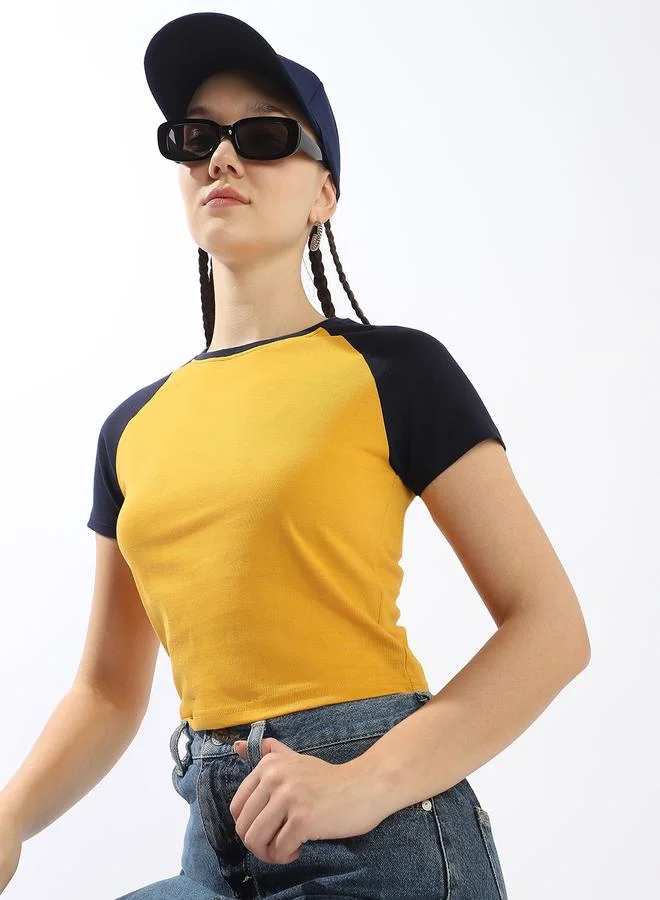 HIGH STAR Women's Multicolour 100% Cotton Printed Slim Fit T-Shirt