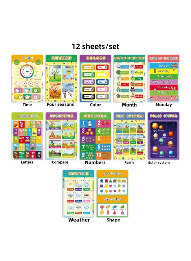 Customized Children's English Early Education Silent Wall Chart Alphanumeric Multi-themed Learning Education Poster-Specifications:B Educational Posters -12 Sheets/set  - Image 1
