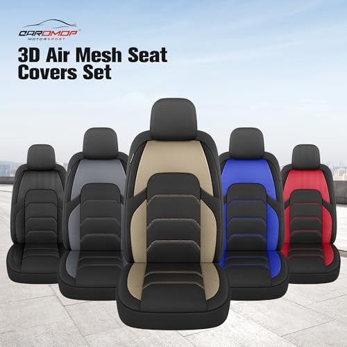 CAROMOP 3D Air Mesh Car Seat Covers Full Set,Breathable Seat Covers for Cars,Split Bench Compatible,Universal Fit for SUV,Vans,sedans, Trucks, Automotive Interior Covers(5-Seat Black/Beige) - Image 5