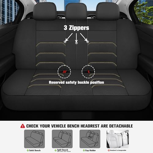 CAROMOP 3D Air Mesh Car Seat Covers Full Set,Breathable Seat Covers for Cars,Split Bench Compatible,Universal Fit for SUV,Vans,sedans, Trucks, Automotive Interior Covers(5-Seat Black/Beige) - Image 3