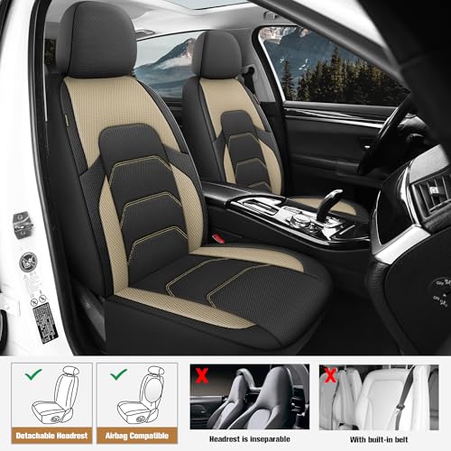 CAROMOP 3D Air Mesh Car Seat Covers Full Set,Breathable Seat Covers for Cars,Split Bench Compatible,Universal Fit for SUV,Vans,sedans, Trucks, Automotive Interior Covers(5-Seat Black/Beige) - Image 2